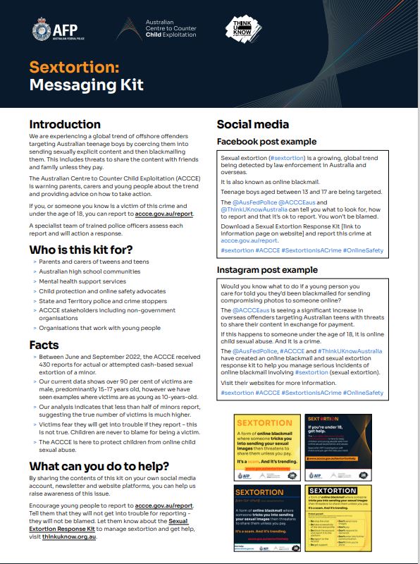 Sextortion messaging kit screenshot